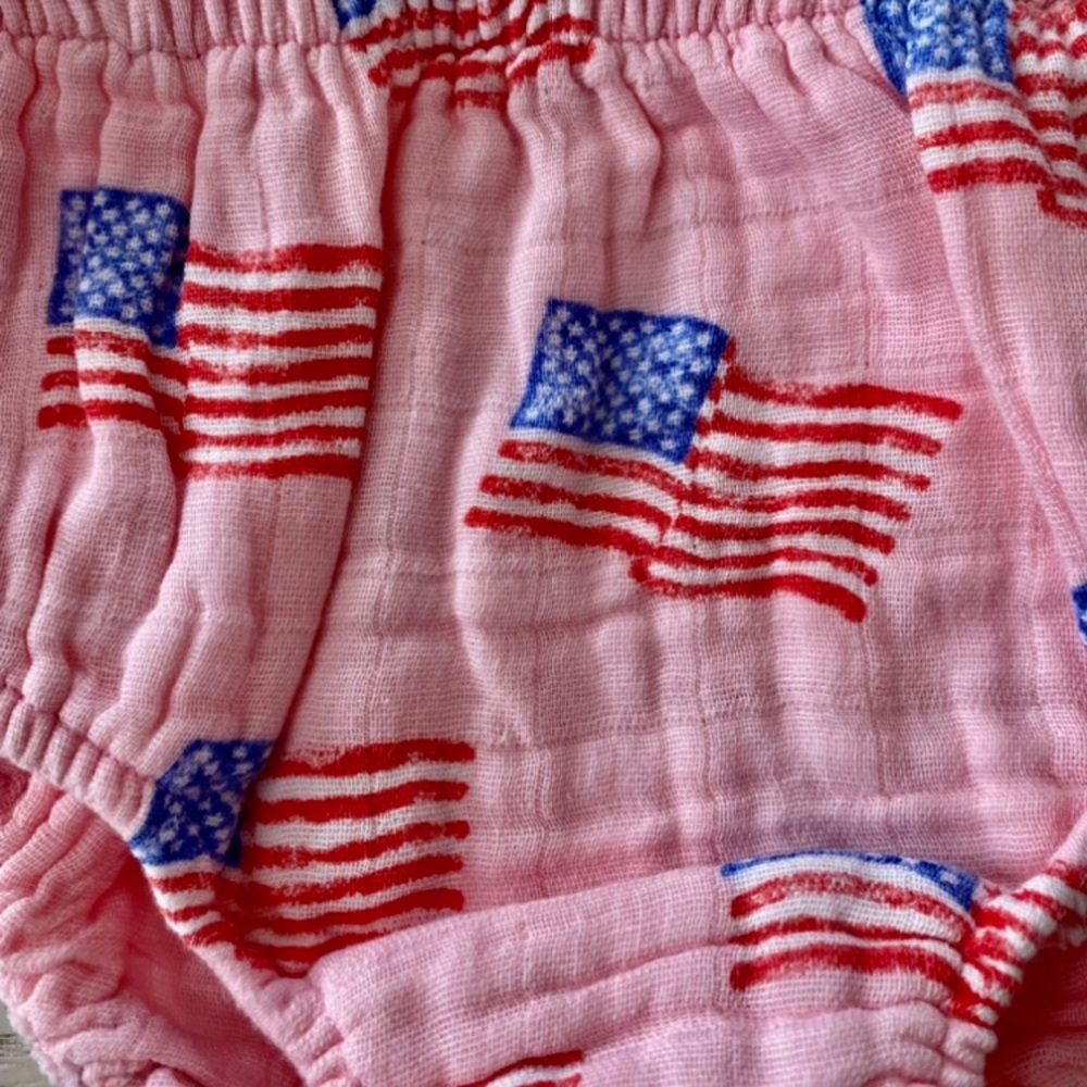 Angel Dear Pink Red White Blue Patriotic American Flag Muslin Short Set 2T - Picture 4 of 7